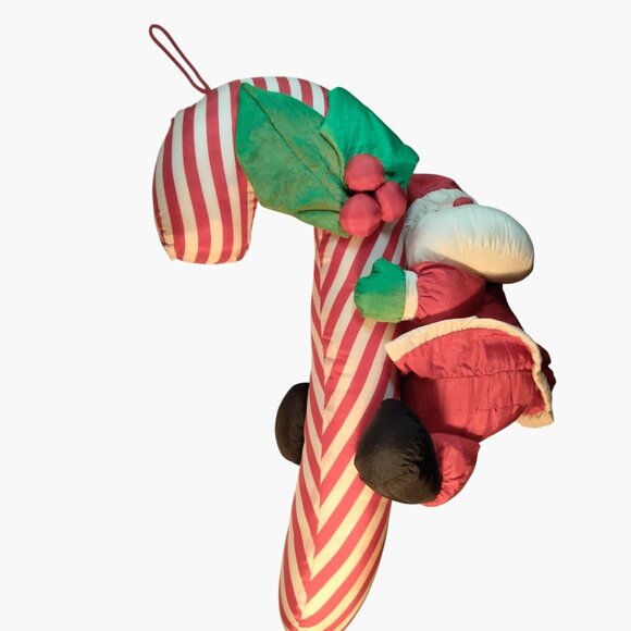 Santa Hanging Candy Cane Plush Vintage Christmas 18 inches - Picture 6 of 9